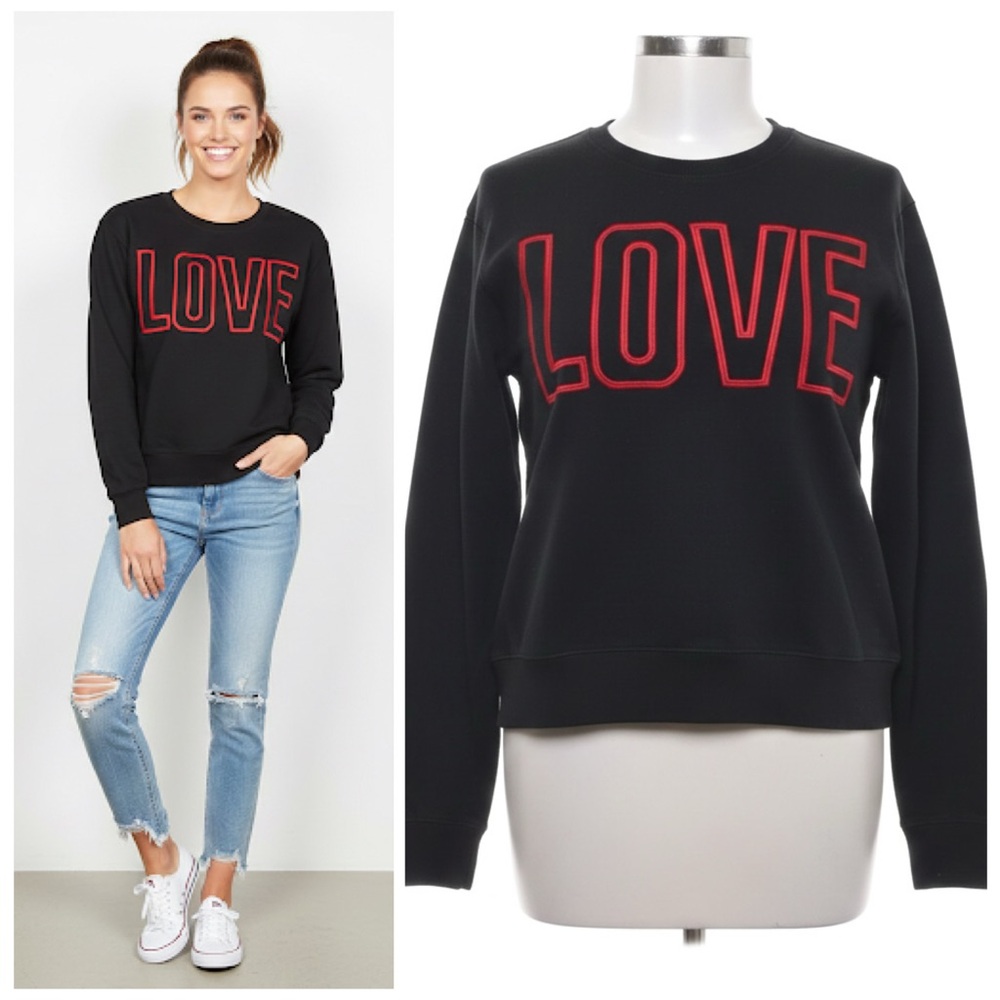 Isa & Ella Love Embroidered 100% Cotton Black Crewneck Sweatshirt Size Large